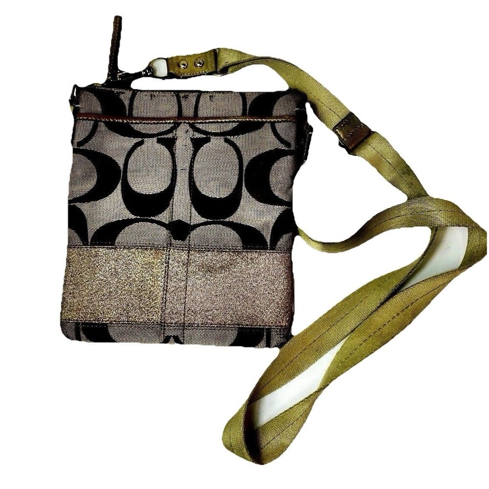 Coach Tan Brown Signature Canvas Leather Detail Crossbody Bag